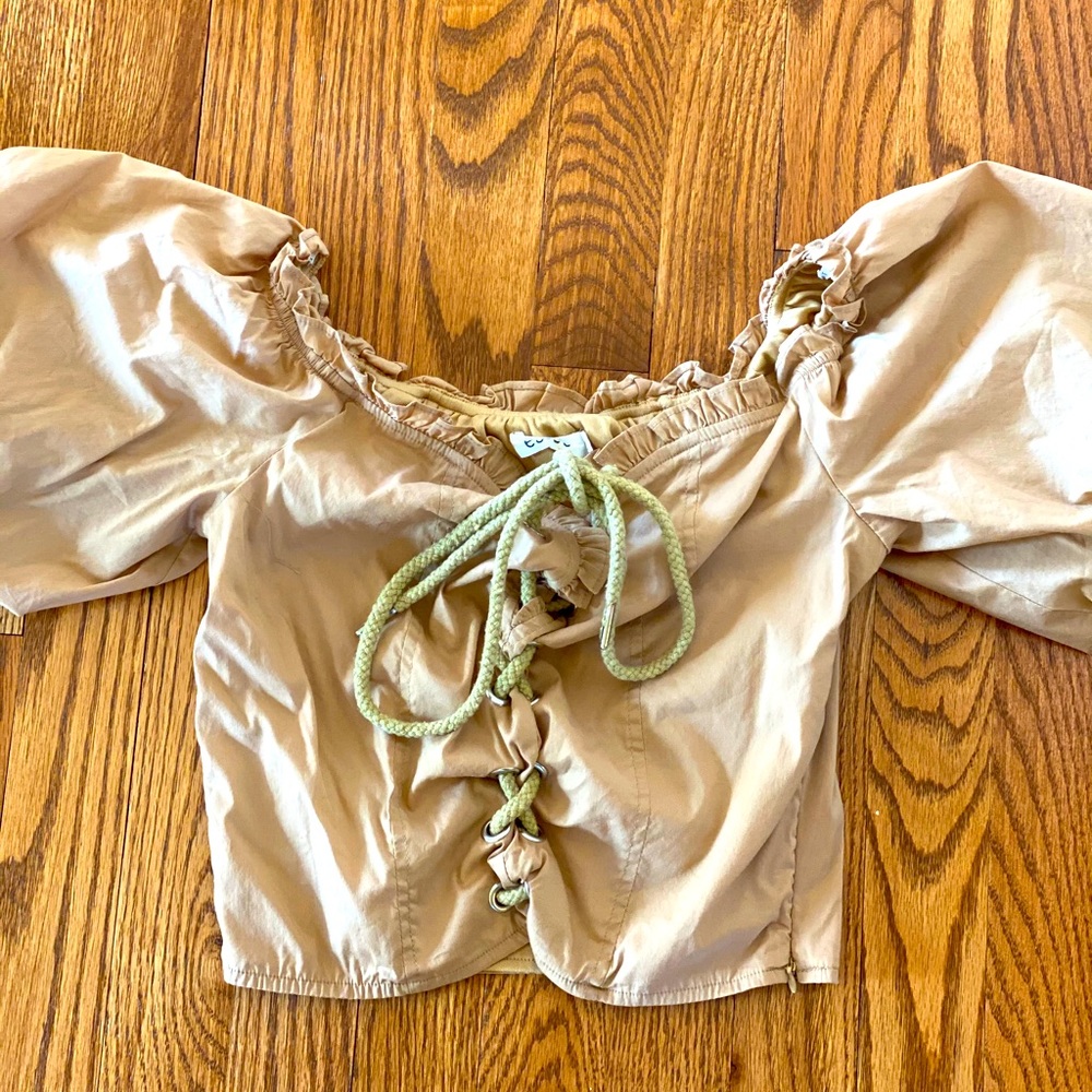 Mint Swim Tan Lace up Crop Top